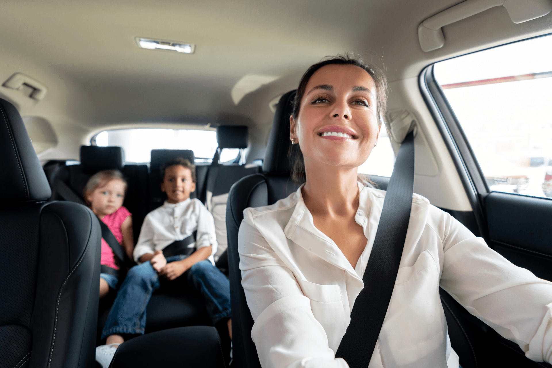 A calm moment while driving with children in the car